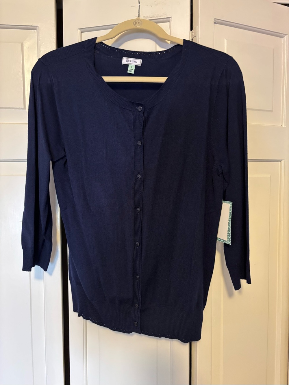 Susina Navy Button-Front Women's Cardigan Size L NWT